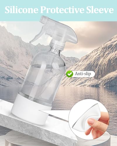 TERESRY 2 Pack White 360° Glass Spray Bottles with Silicone Sleeve, Adjustable Nozzle