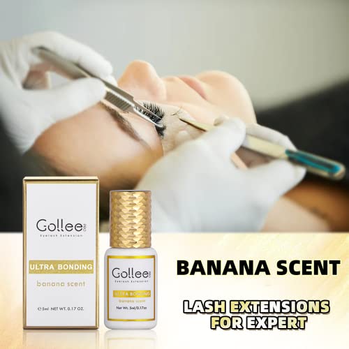 Eyelash Extension Glue Banana Scent Lash Glue for Eyelash Extensions 1-2 Sec Fast Drying/Ultra Bonding Retention -6 Weeks/ (0.17fl.oz / 5ml) Black Lash Adhesive Professional USE ONLY