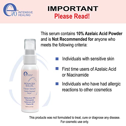 E70 Rosacea Serum - Redness Relief Serum For Rosacea and Acne-Prone Skin - Skin Care With Beneficial Ingredients, Aloe Vera, Hyaluronic Acid, Almond Oil, Licorice & Chamomile Extracts - No Parabens