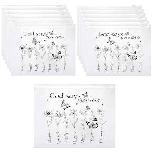 Reginary 50 Pcs Inspirational Gifts Bulk for Women Cosmetic Bag EVA Makeup Bag with Zipper for Birthday Christmas Encouragement Presents(God Says)