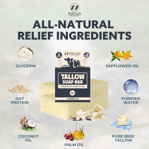 Beef Tallow Soap Bar ? All Natural Grass Fed Tallow Soap Vanilla ? Moisturizing Face & Body Wash Great for Eczema, Dry, Itchy, Sensitive Skin ? Handcrafted Bath Soap for Adults, Kids, Made in USA