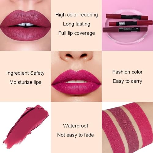 evpct 3-Piece Velvet Matte Lipstick Set - Plum Purple & Wine Red