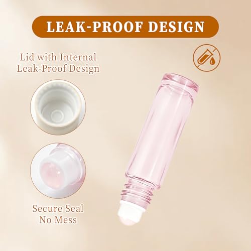 Rose Quartz Roller Bottles 10ml Essential Oils Set - 8 Color-Coded Glass Bottles