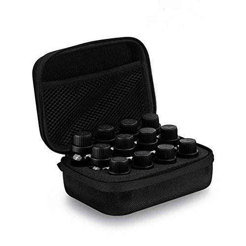 mollensiuer Essential Oil Carrying Case Rectangle Case for Standard 5ml 10ml 15ml Orificer Bottle Dropper Bottle Roller Bottles Protection for up to 12 - Bottles not Included (Black)