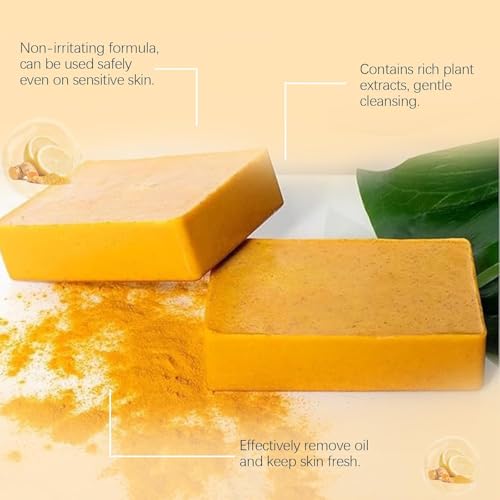 Lemon Turmeric Kojic Soap, Lemon Turmeric Kojic Soap Bar for Face & Body - Jabon De Curcuma, Natural Handmade Deep Cleansing & Exfoliating Soaps Bar Moisturizing Skin Care