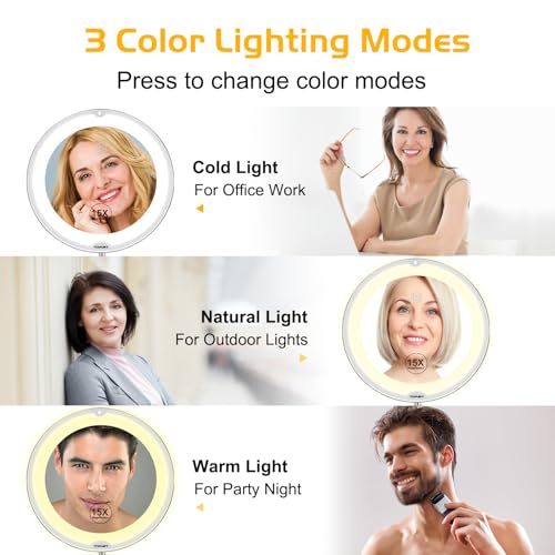 15X Magnifying LED Vanity Mirror with Suction Cup - Flexible Gooseneck