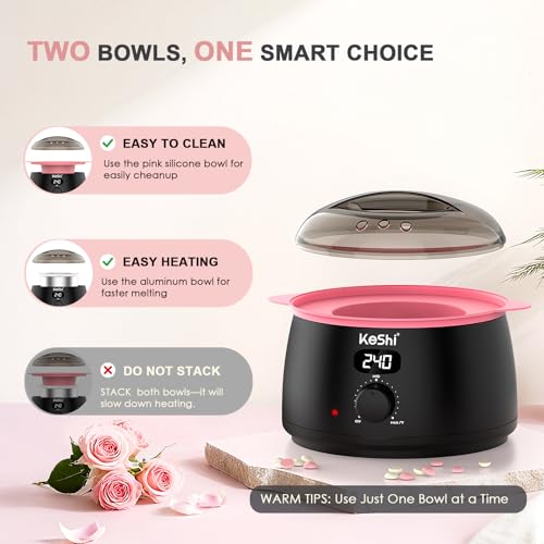 KeShi Waxing Kit for Women and Men, Digital Wax Warmer with 6 Bags Hard Wax Beads, at-Home Hair Removal Wax Kit for Full Body, Face, Eyebrow, Bikini, Legs, Brazilian & Sensitive Skin(Graphite)