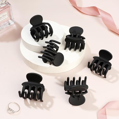 Small Claw Clips for Thin Hair - 6 Pack Black Matte