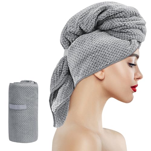 Arqumi Microfiber Hair Towel Wrap,Hair Drying Towels Bath Towels,Hair Turbans for Curly Hair,Long Hair and Short Hair, 41''x23'', Grey