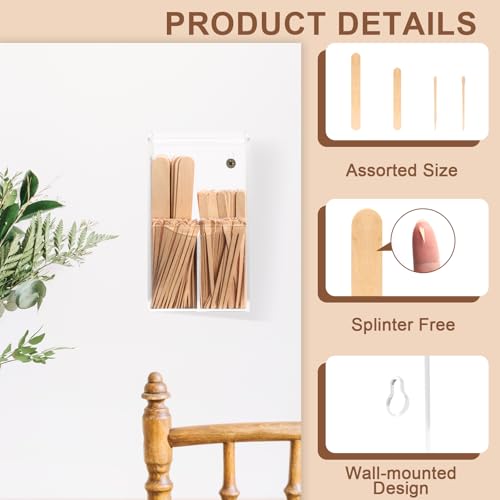 300 PCS 4 Style Waxing Sticks Wooden with Acrylic Organizer Assorted Wax Applicator Sticks Small Medium Large Popsicle Sticks Bulk Craft Sticks Jumbo for Body Legs Face WoodCraft Tongue Depressor
