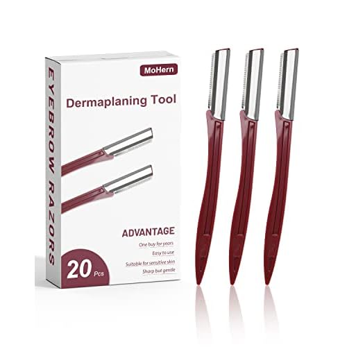 MoHern Multipurpose Eyebrow & Face Razor - 20 Pcs Dermaplane Razor, Face Shaver for Women and Men (Red)