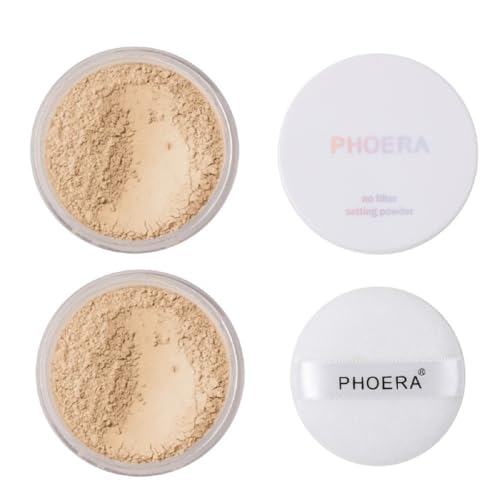 2 Pack PHOERA Setting Powder with Velour Puff, Cool Beige
