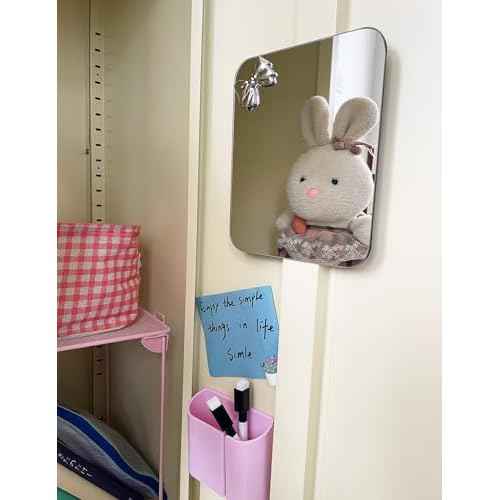 Magnetic Locker Mirror 6"x7" Real Glass Frameless Mirror with Magnetic Backing for School Locker, Bow School Makeup Mirrors for Girls Bathroom Refrigerator Dorm Gym Office Cabinet Home