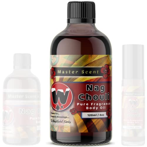 WagsMarket - Nag Champa Perfume Oil & Patchouli Essential Oil, Nag Chouli Essential Perfume Oil, Choose from Roll On to 0.33oz - 4oz Glass Bottle (4oz Glass Bottle)