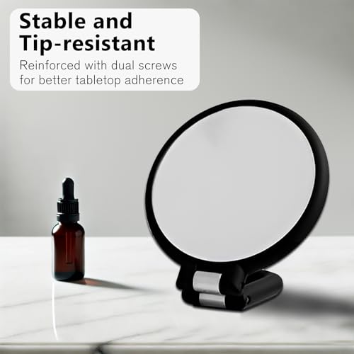 Black Double-Sided Magnifying Handheld Mirror 1X & 15X Travel Folding Design