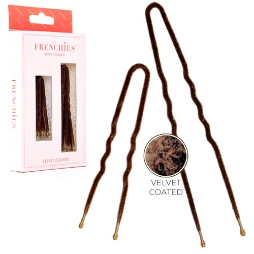 Frenchies Velvet Coated Bobby Pins, Non-Slip, 20 Count, Brown