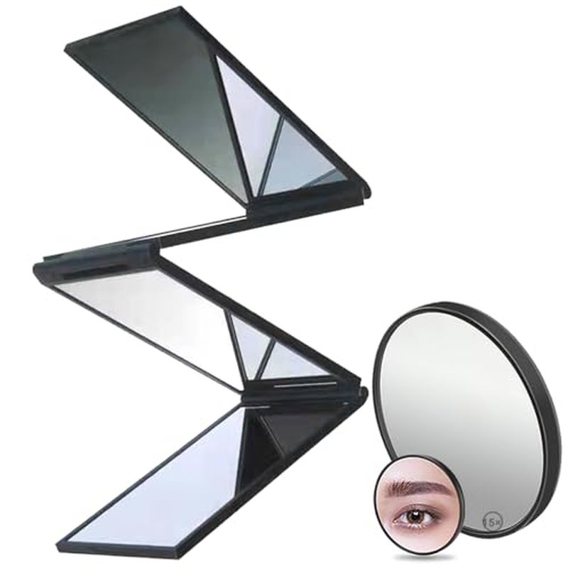 4-Way 360° Makeup Mirror + 15X Magnifying Mirror Set