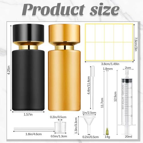 6 Pack 50 ml Glass Perfume Bottles and Refill Tools Set, Travel Perfume Atomizer Spray Bottles, Portable Empty Refillable Atomizer Decanters with Dispenser Transfer Kit (Black,Gold)