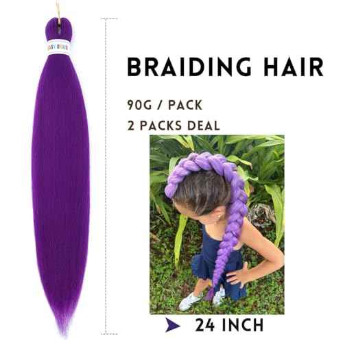 Purple Braiding Hair Pre Stretched Synthetic Braiding hair Extensions for Braids, Purple Hair Extensions for Stage Party Halloween Costume Cosplay 48 Inch 2 Packs