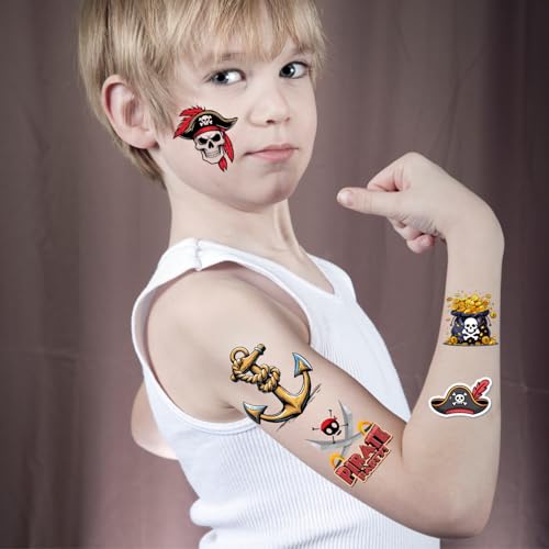 108 Pirate Temporary Tattoos - Nautical Themed Pre-Cut Designs