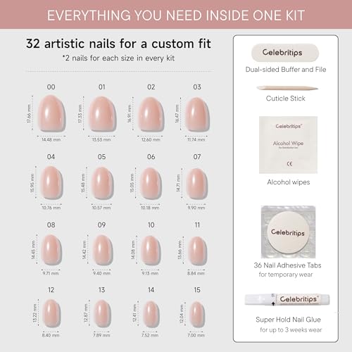 Celebritips Nail Art Press-Ons | Short Almond Nails, Reusable 16