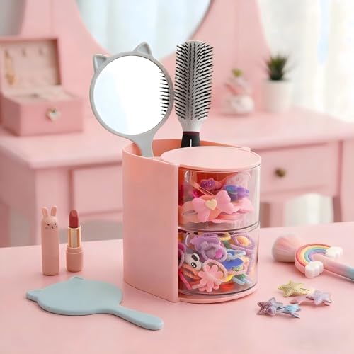 Luscinia 2-Layer Hair Accessories Organizer with Rotating Brush Holder - Pink