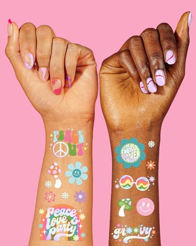 Rainbow Groovy Temporary Tattoos - 52 Designs Party Favors
