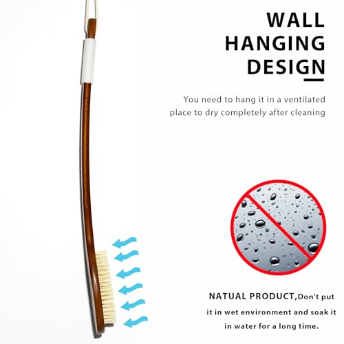 ICANdOIT-17.71Inch Natural Stiff Sisal Bristles Anti-Slip Long Handle Bath Brush,Bent Handle Shower Scrubber for Exfoliating,Shower Back Brush,Exfoliation Set with Pumice Stone(2 Pack)