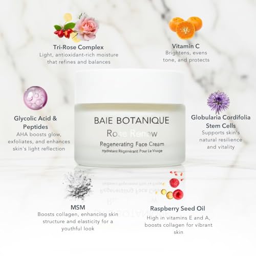 Baie Botanique Organic Face Cream & Natural Face Moisturiser ? Anti-Ageing Cream for Women & Men with Rose Water, Rosehip, Vitamin C, E, Hyaluronic Acid & Botanical Collagen ? Facial Moisturiser 50ml
