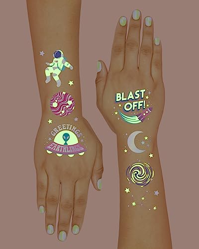 Space Glow in Dark Temporary Tattoos for Kids - 50 pcs