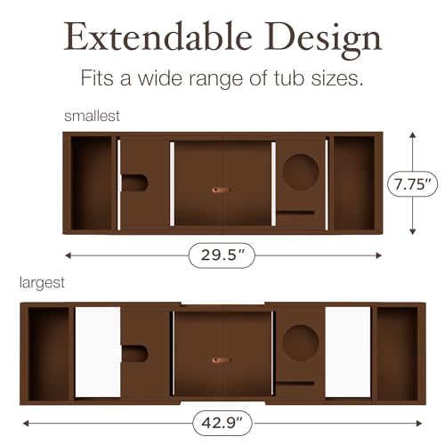 Bamboo Bathtub Tray, Expandable Bath Caddy with Wine Holder