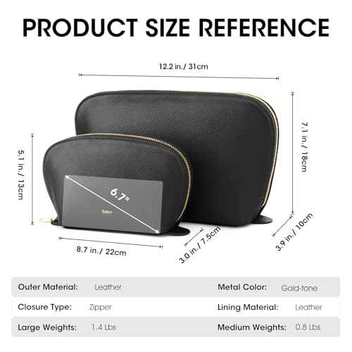 Kattee Leather Makeup Bag, Travel Cosmetic Bag Set, Toiletry Bag Organizer for Women, 2-PACK, Black