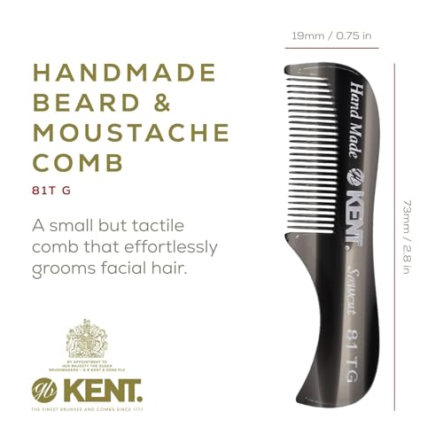 Kent A 81T Black Graphite X-Small Men's Beard Mustache Pocket Comb, Fine Toothed for Facial Hair Grooming and Styling. Hand-Made of Quality Cellulose Acetate, Saw-cut Hand Polished. Made in England