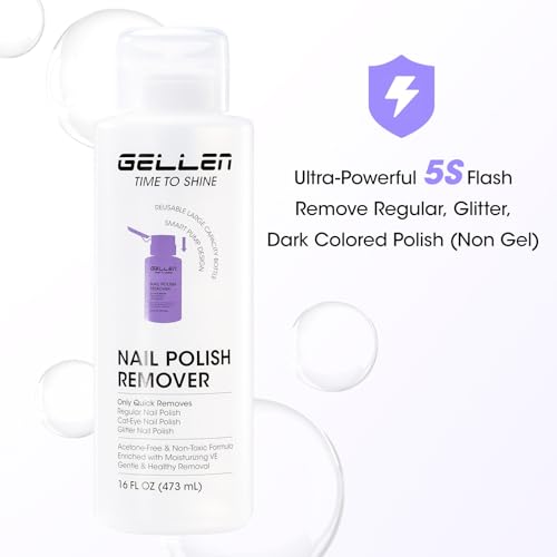 Gellen Non-Acetone Nail Polish Remover with Aloe Vera, Pump Dispenser - 16 Fl Oz (Variant 03-Unscent)
