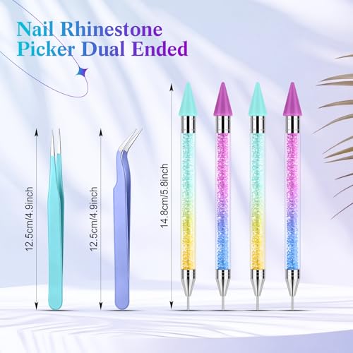 Tatuo Rhinestone Picker Tool Set - 4 Dual-Ended Nail Art Pens, 20 Wax Tips & 2 Tweezers