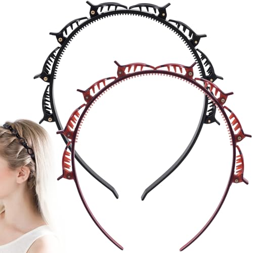 Lekgavd 2-Pack Non-Slip Hairpin Braided Headbands - Black & Brown
