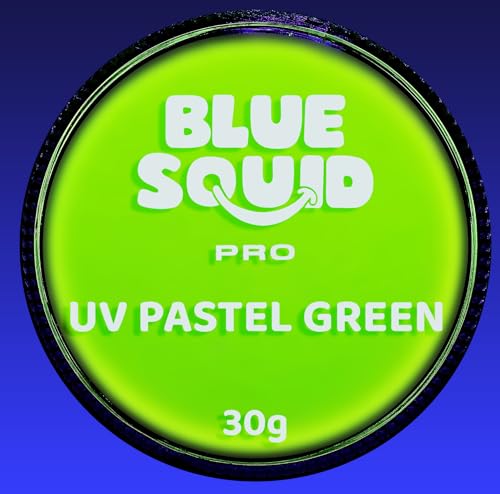 Blue Squid PRO Face Paint - Professional Water Based Single Cake Facepaint & Body Paints - SFX Makeup, Kids Adults Face Painting for Costume, Halloween, Cosplay - Ultraviolet Green 30g / 1oz