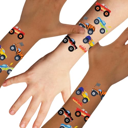 Monster Truck Temporary Tattoos - 25 Metallic Tattoos for Kids