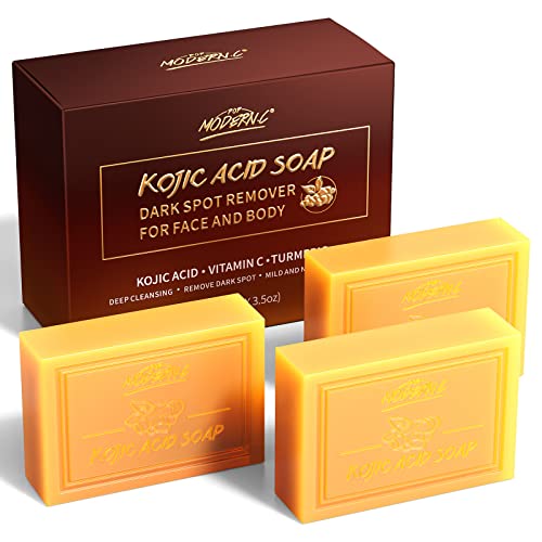 POP MODERN.C Kojic Acid Soap Turmeric Soap Dark Spot Remover for Face and Body Bath Soap Lightening Moisturizing Even out Tone Skin Vitamins C for Acne Blackheads Remover 3x100g