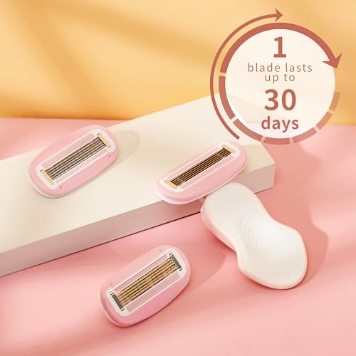 Travel Razor for Women with Mini Handle, Extra Smooth 5-Blade Travel Size Razors with Case & Gift Box, Includes 5 Cartridges (Pink)