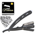 Promax Care Professional Barber Straight Edge Razor Safety with 100-Pack Derby Blades - 100 Percent Stainless Steel (BLACK)