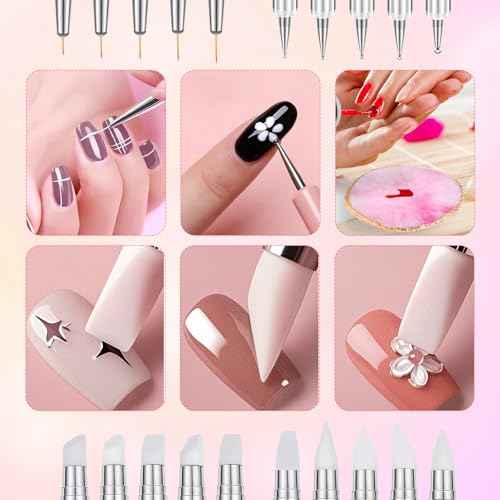 BESARME 11 Pcs Nail Art Tools, Nail Art Palette with 5 Nail Art Sculpture Pen and 2-way Dotting Pen&Nail Brushes Nail Art Kit for Nail Art DIY Home Salon