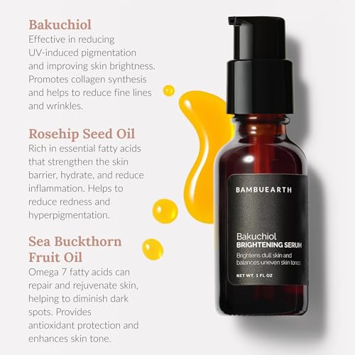 Bambu Earth Bakuchiol Brightening Serum, Retinol Alternative Skin Care (1 Fl Oz) - Organic Ingredients, Rosehip Seed Oil, Buriti Oil, Sea Buckthorn & Antioxidants - Anti Aging Skin Serum for Face