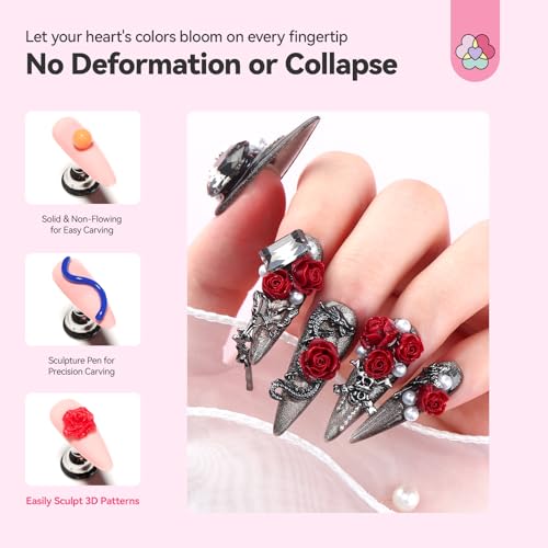 SAVILAND 12-Color Non-Sticky 3D Nail Sculpting Gel Set with Carving Pen