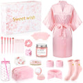 15 Pcs Birthday Gifts for Women Robe Sets for Women Spa Basket Set Graduation Gifts Bath Robe Make up Brushes Scented Candle Fluffy Socks Coffee Cup for Mom Nurse Girlfriend Wife(Pink)