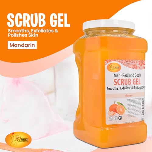 Spa Redi Pedi Scrub Gel - Mandarin, Exfoliating, Hydrating & Nourishing, Infused with Hyaluronic Acid, Amino Acids, Panthenol and Comfrey Extract for Glowy Smooth Skin ? 128oz (Gallon)