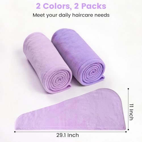 Microfiber Hair Towel Wrap 2 Pack - Fast Drying Anti-Frizz