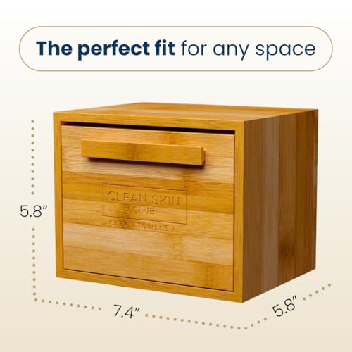 Clean Skin Club Luxe Bamboo container with pullout drawer includes Clean Towels¢ç Original XL 50 Count, Disposable Face Towel Holder for Bathroom Counter