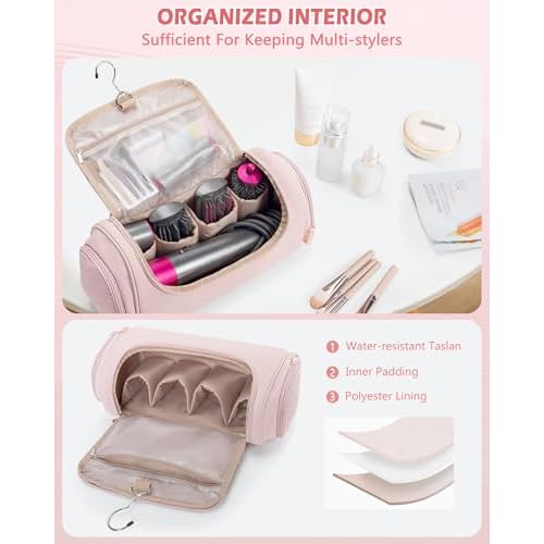 Hair Tools Travel Bag Compatible with Dyson Airwrap Styler, Hair Tool Organizer with Hanging Hook for Multi-Stylers, Pink