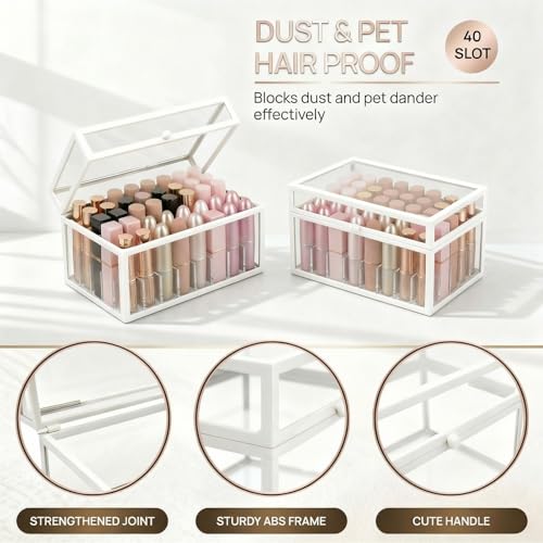 40 Lipsticks Organizer with Lid, Glass Display Box Fits Large Perfume & Skincare, Easy-Access Organiser for Vanity Countertop, Multifunctional Display Box in Any Rooms